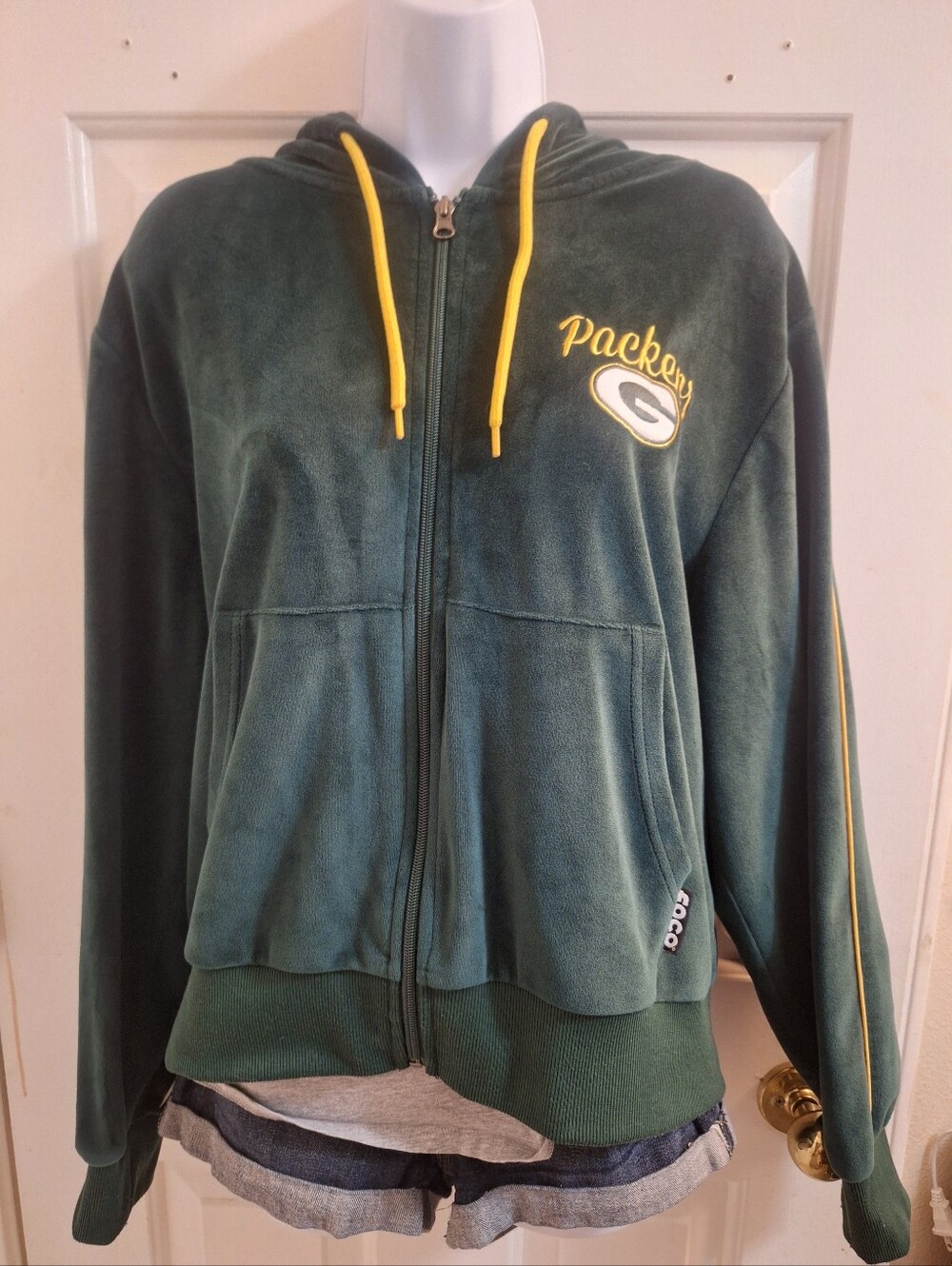 Foco Green Bay Packers Green Velor Zip Up Hoodie Sweatshirt Large